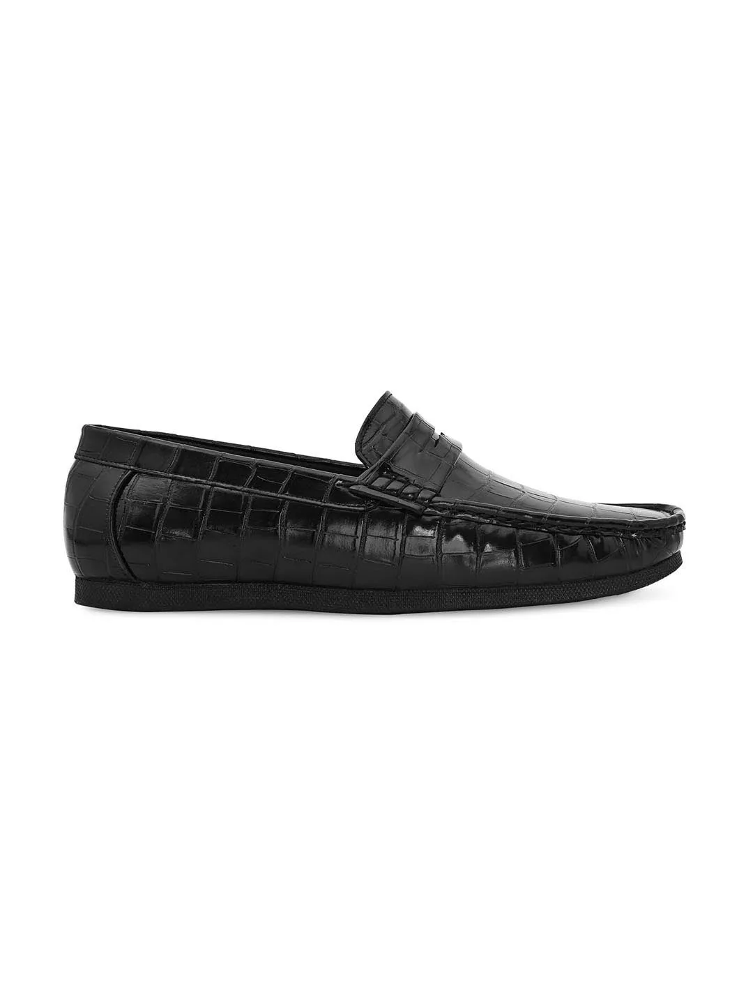 Hydes N Hues Men Black Textured Loafers