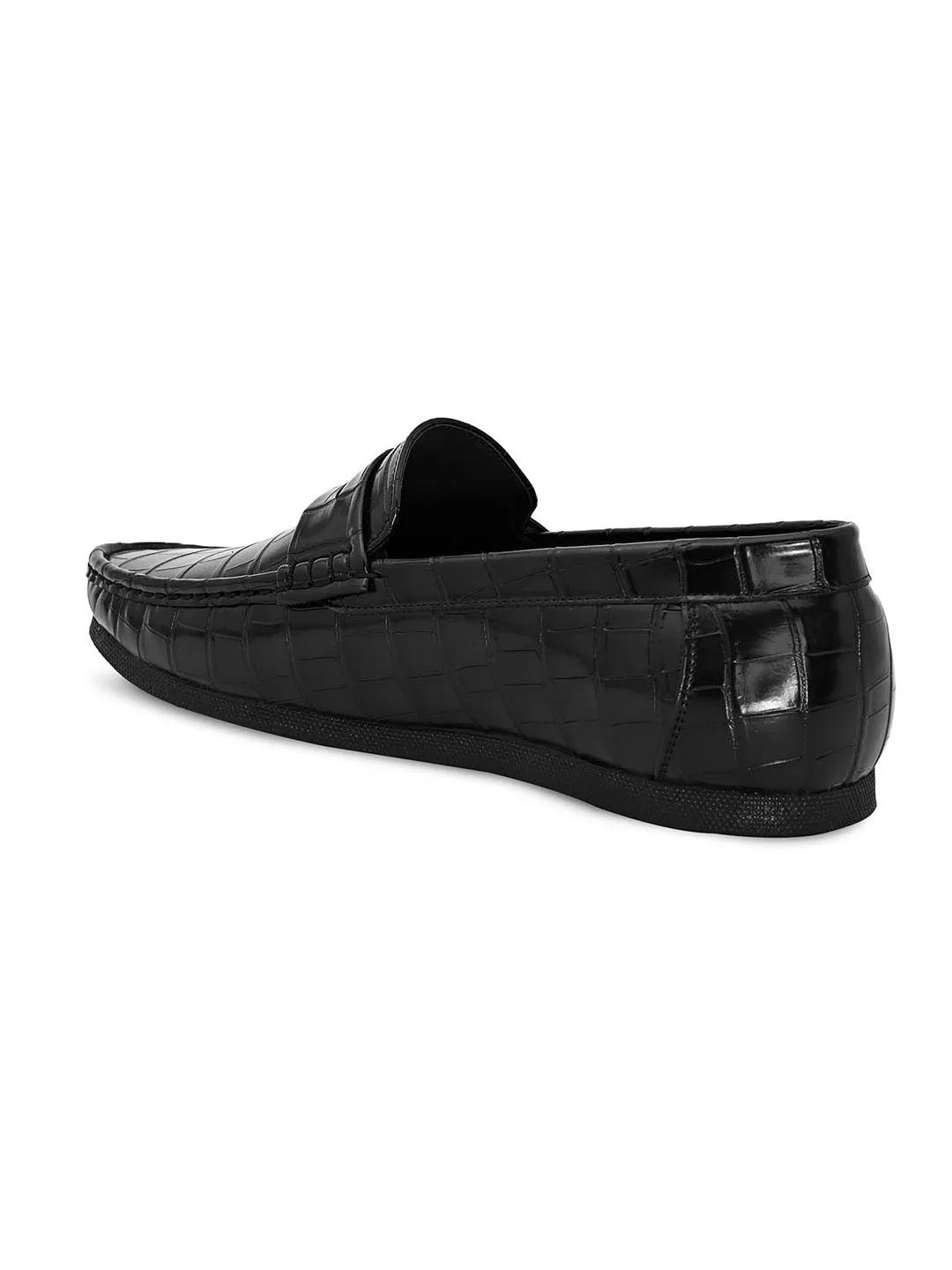 Hydes N Hues Men Black Textured Loafers