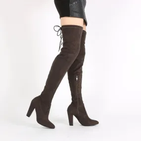 Janine Over the Knee Boots in Dark Taupe Faux Suede