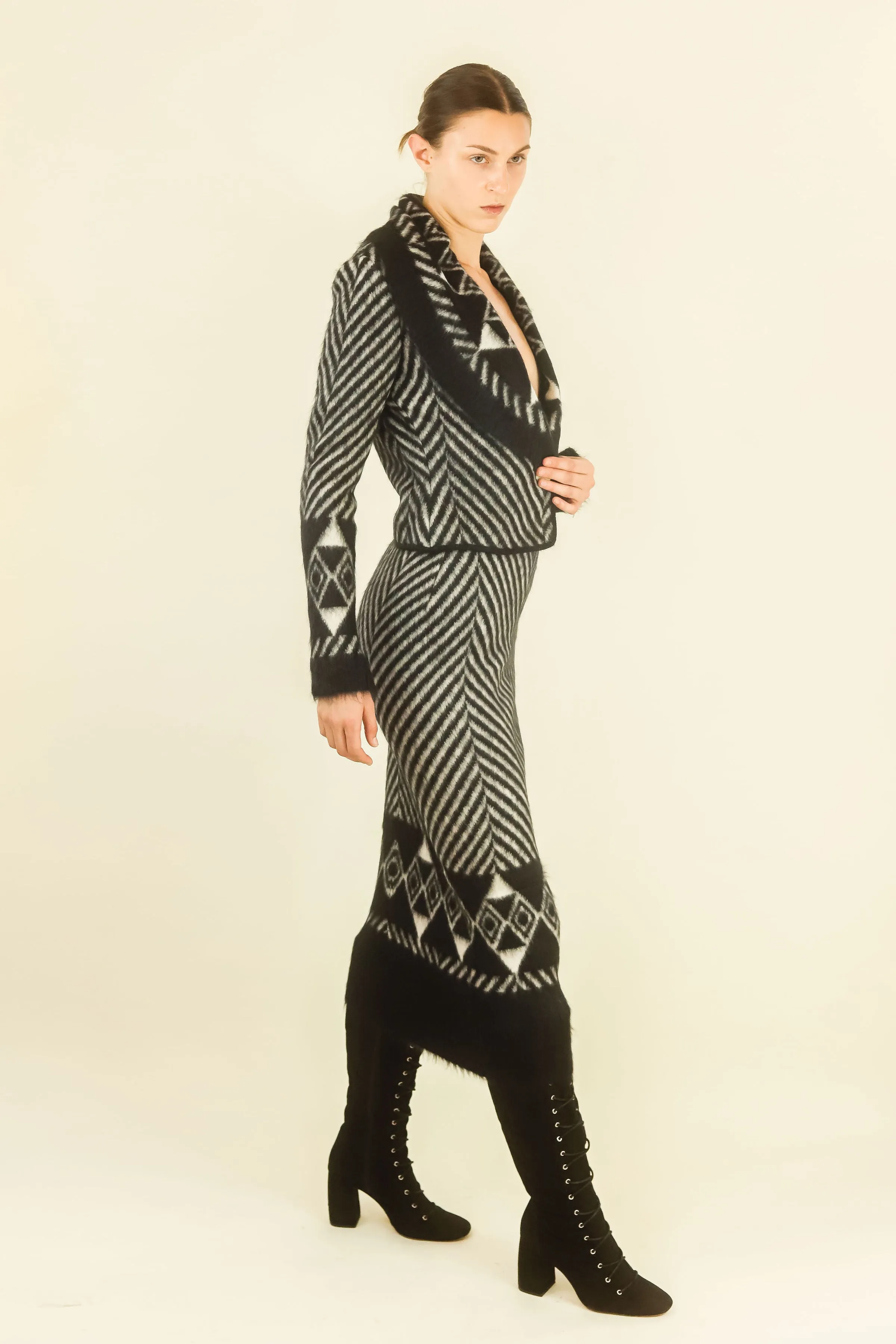 John Galliano Mohair Print Skirt Suit Documented F/W '99