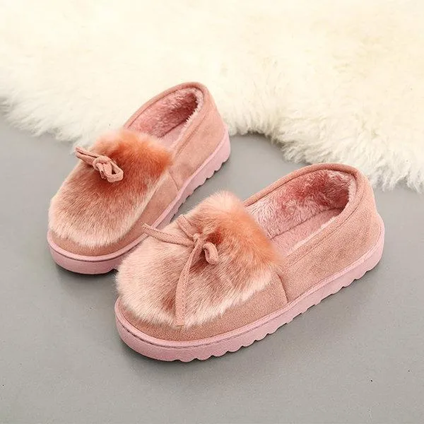Keep Warm Fur Lining Suede Soft Flat Platform Loafers For Women
