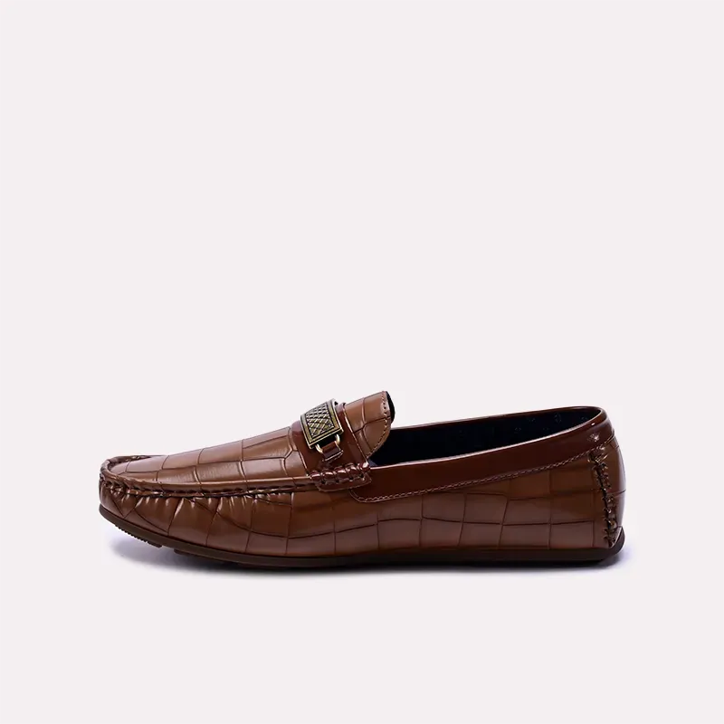 Kenel Brown Glossy Textured Loafers 0130872