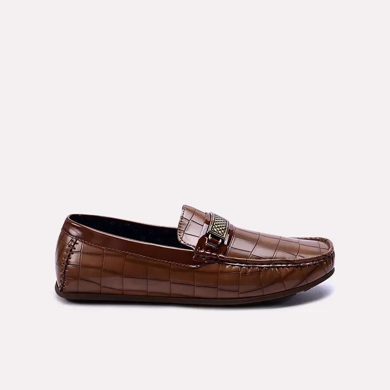 Kenel Brown Glossy Textured Loafers 0130872
