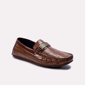 Kenel Brown Glossy Textured Loafers 0130872