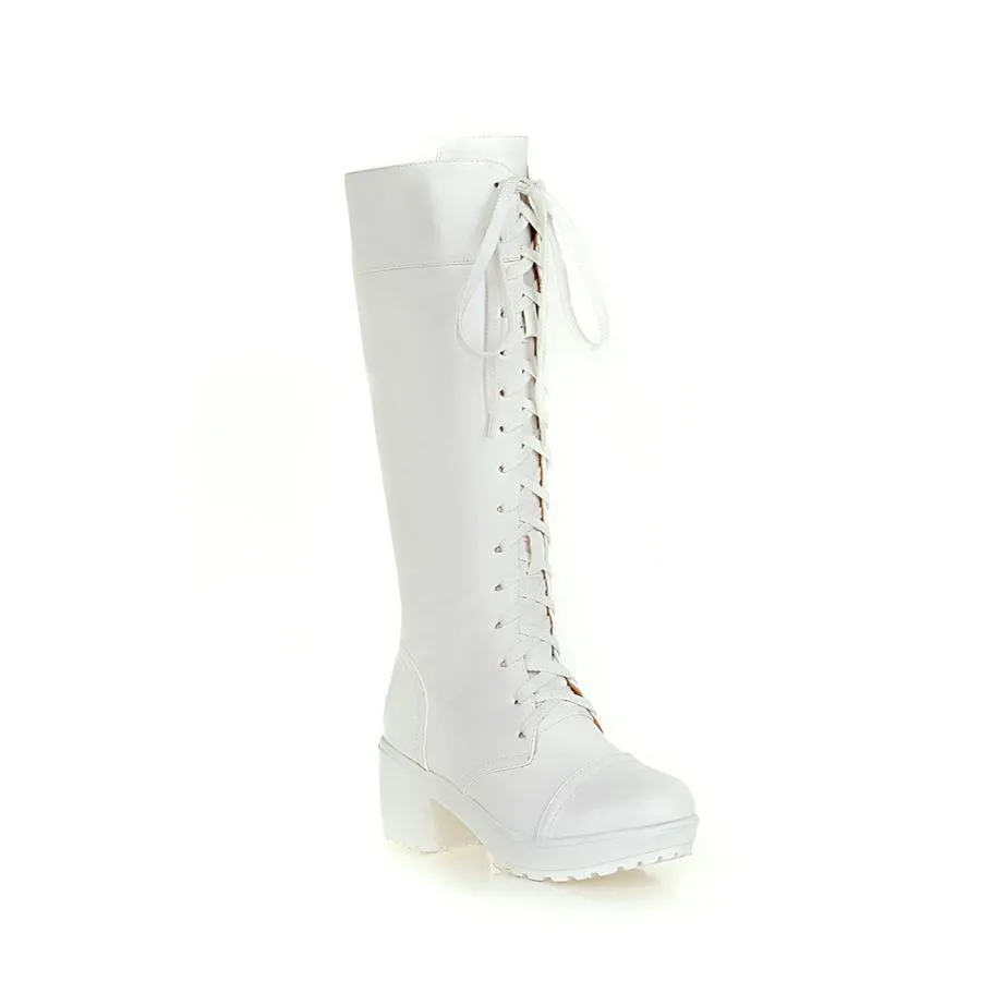 Knee high lace-up combat boots