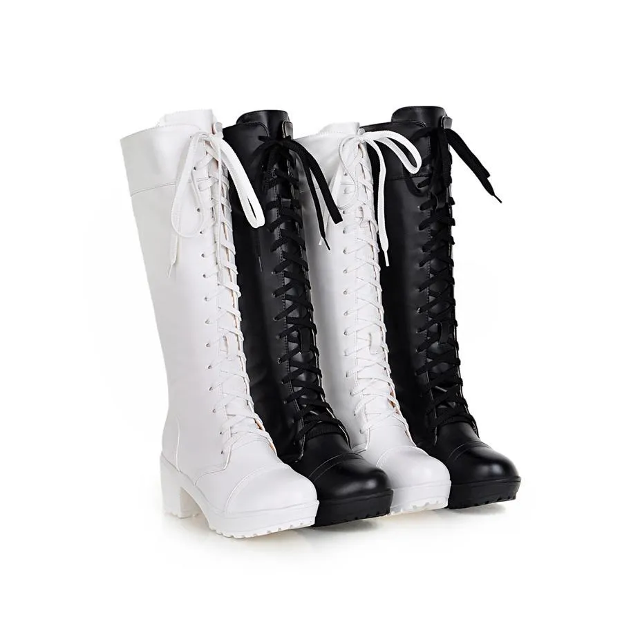 Knee high lace-up combat boots