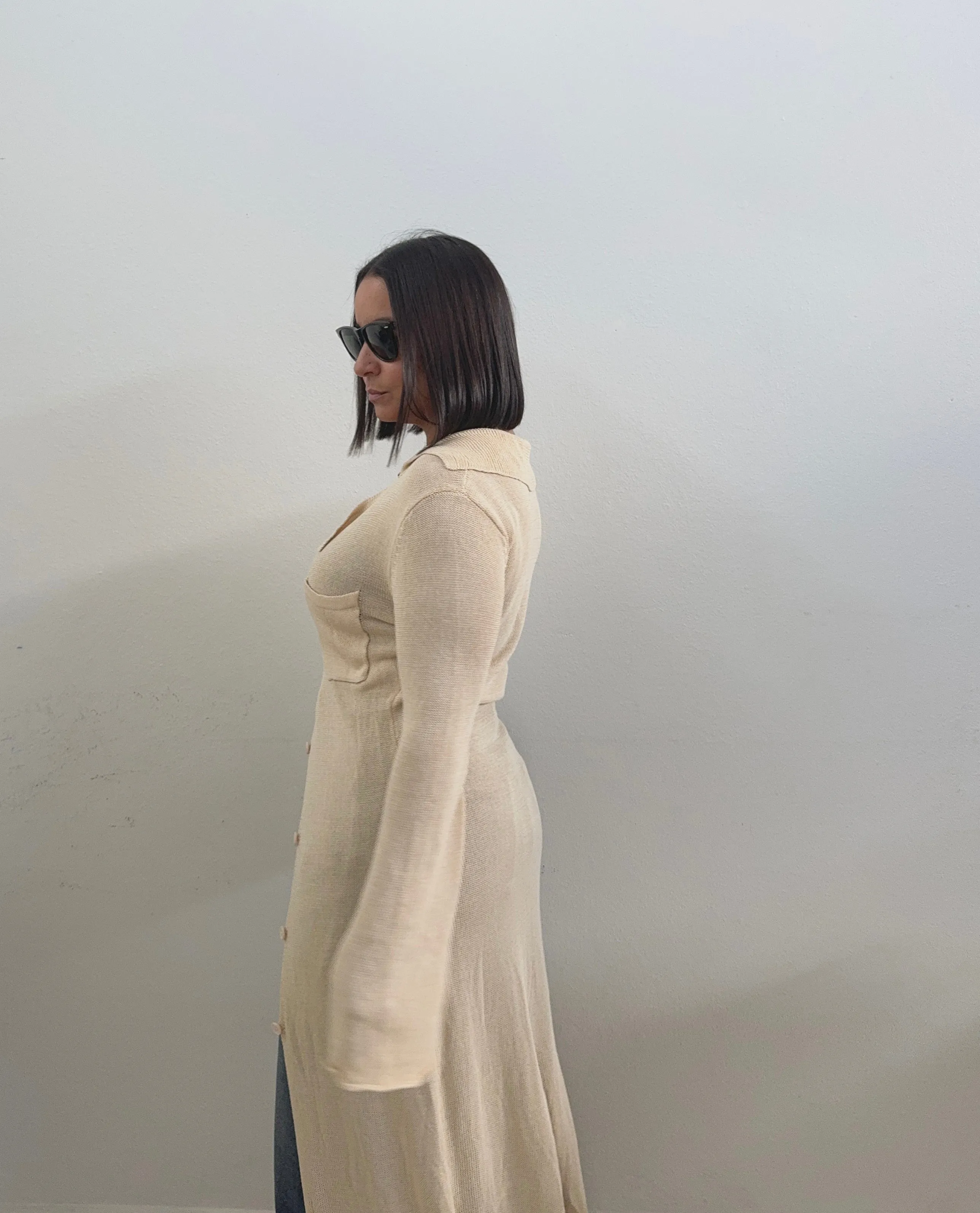 Knit Button Down Long Cardigan, Latte