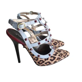 Leopard Print Studded Stiletto Pointed Toe Heels By Qupid Women's Size 7