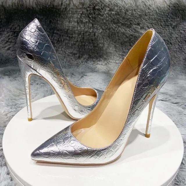 Luxe Croc-Effect Slip-on Stiletto Pumps