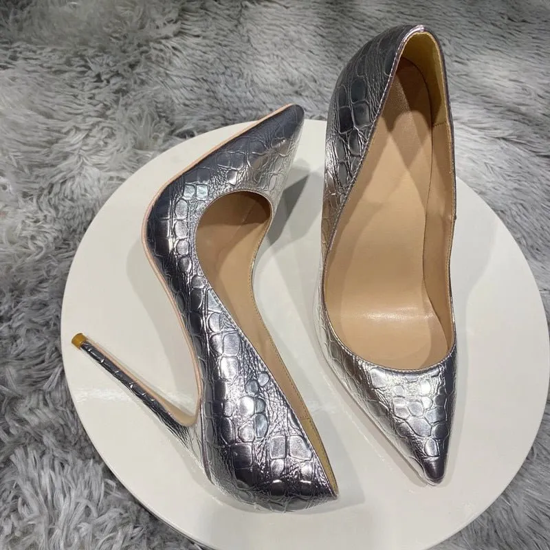 Luxe Croc-Effect Slip-on Stiletto Pumps