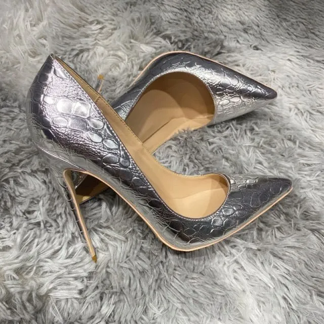 Luxe Croc-Effect Slip-on Stiletto Pumps