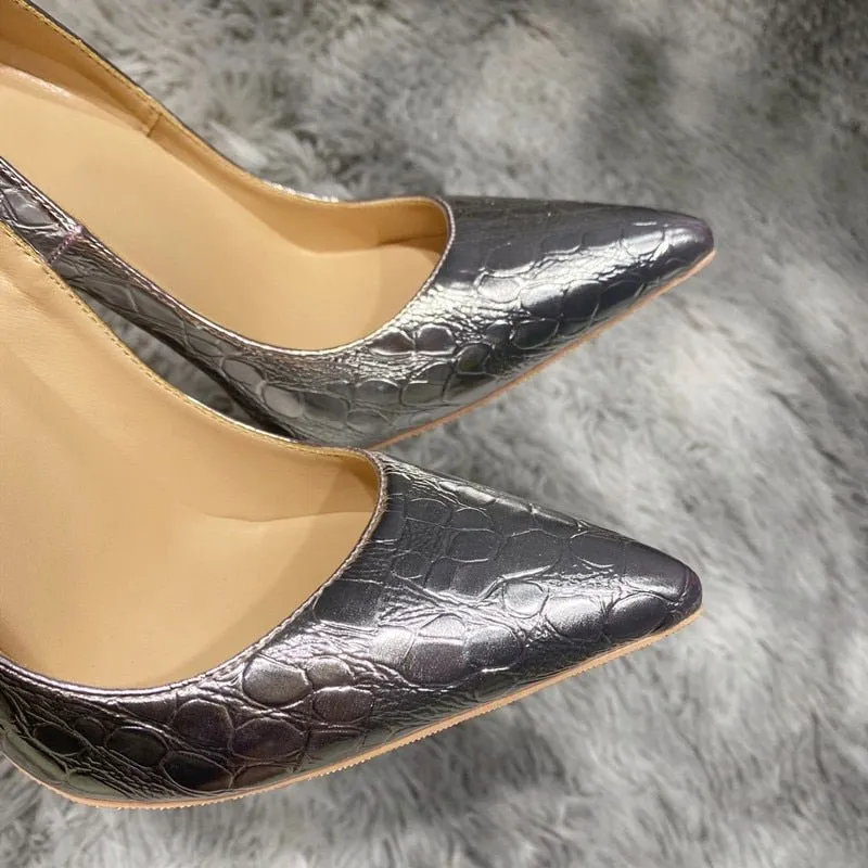 Luxe Croc-Effect Slip-on Stiletto Pumps
