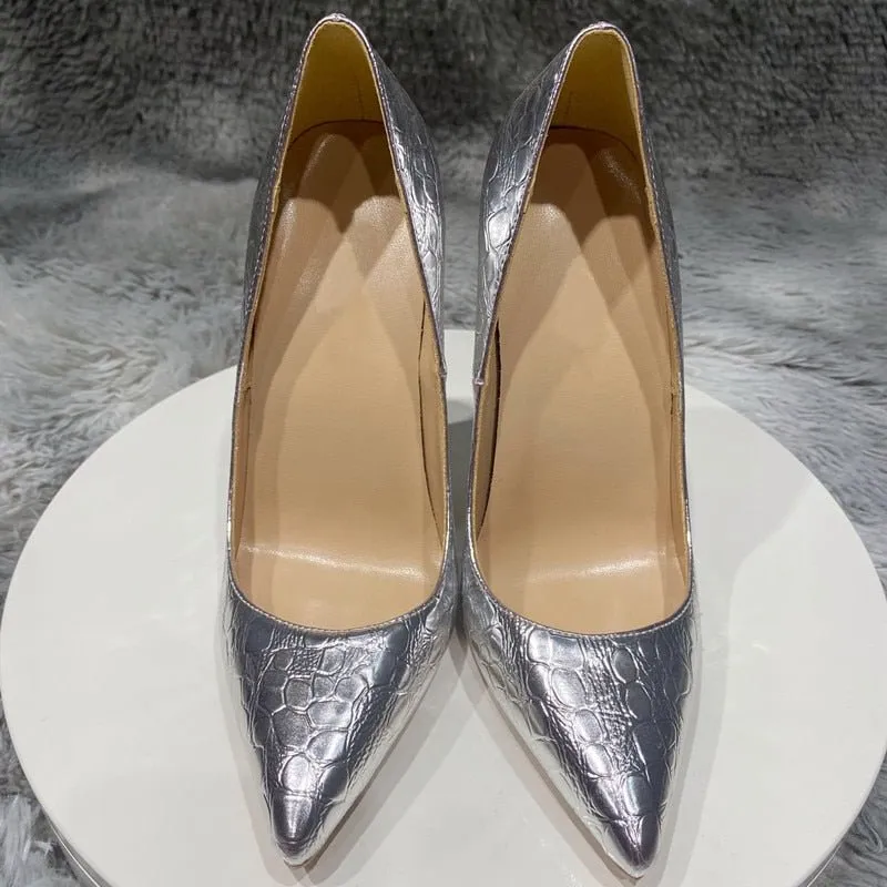 Luxe Croc-Effect Slip-on Stiletto Pumps
