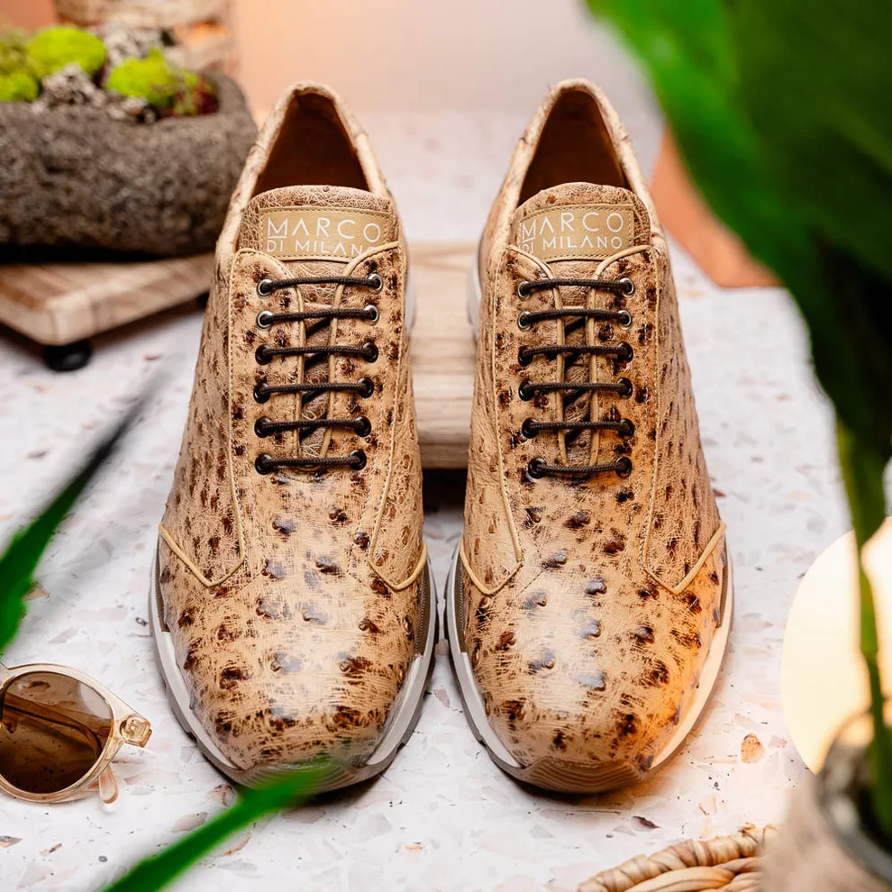 Marco Di Milano Scanno Men's Shoes Orix Cream Exotic Ostich Casual Sneakers (MDM1047)