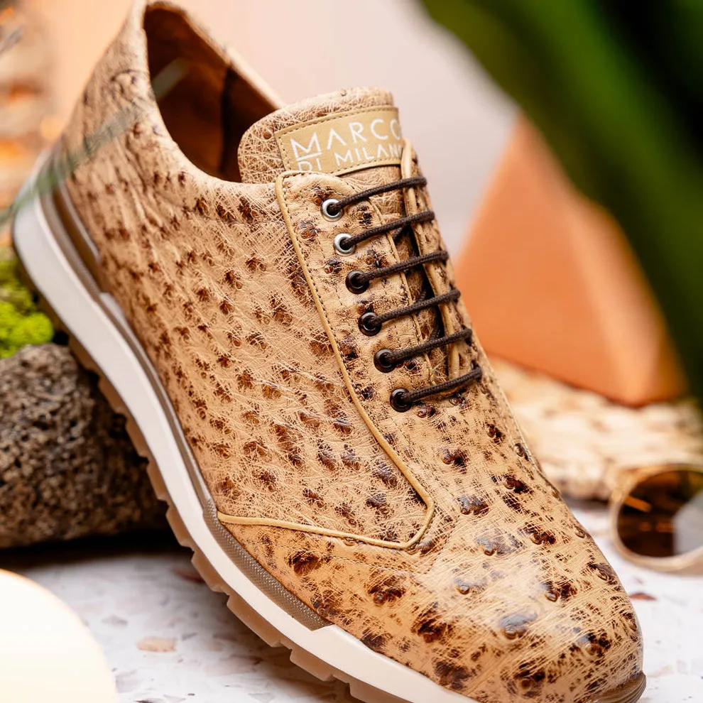 Marco Di Milano Scanno Men's Shoes Orix Cream Exotic Ostich Casual Sneakers (MDM1047)