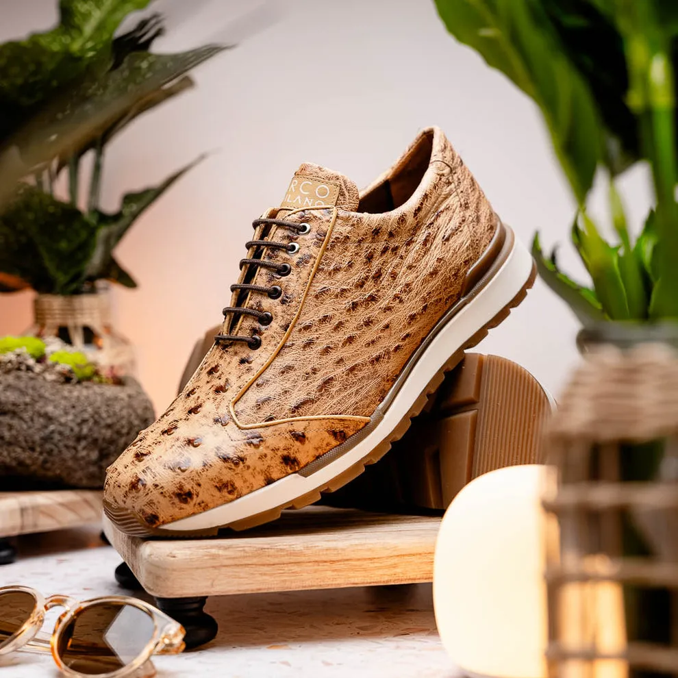 Marco Di Milano Scanno Men's Shoes Orix Cream Exotic Ostich Casual Sneakers (MDM1047)