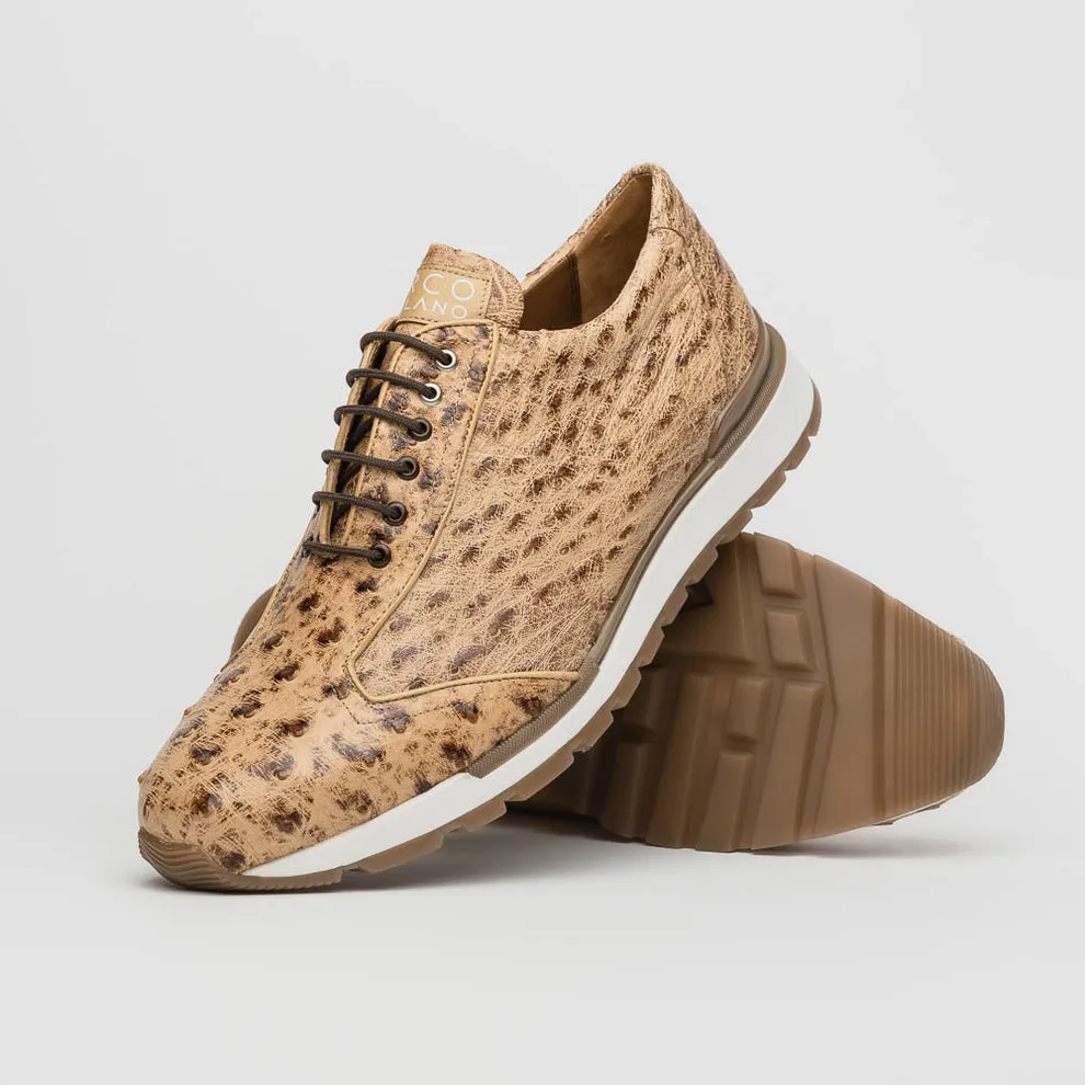 Marco Di Milano Scanno Men's Shoes Orix Cream Exotic Ostich Casual Sneakers (MDM1047)