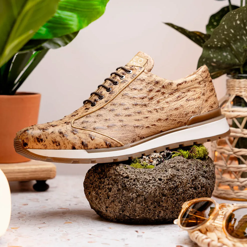 Marco Di Milano Scanno Men's Shoes Orix Cream Exotic Ostich Casual Sneakers (MDM1047)
