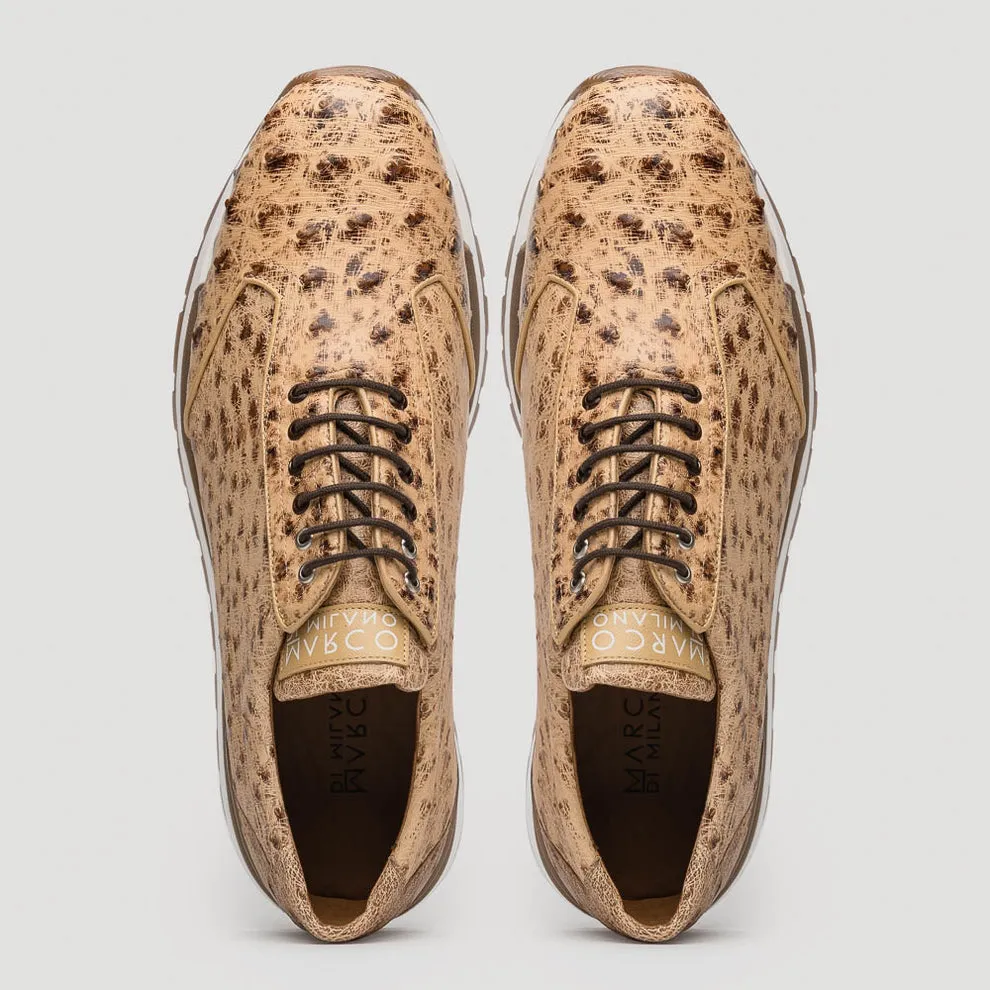 Marco Di Milano Scanno Men's Shoes Orix Cream Exotic Ostich Casual Sneakers (MDM1047)
