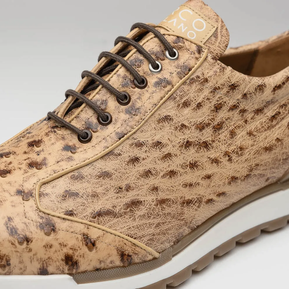 Marco Di Milano Scanno Men's Shoes Orix Cream Exotic Ostich Casual Sneakers (MDM1047)