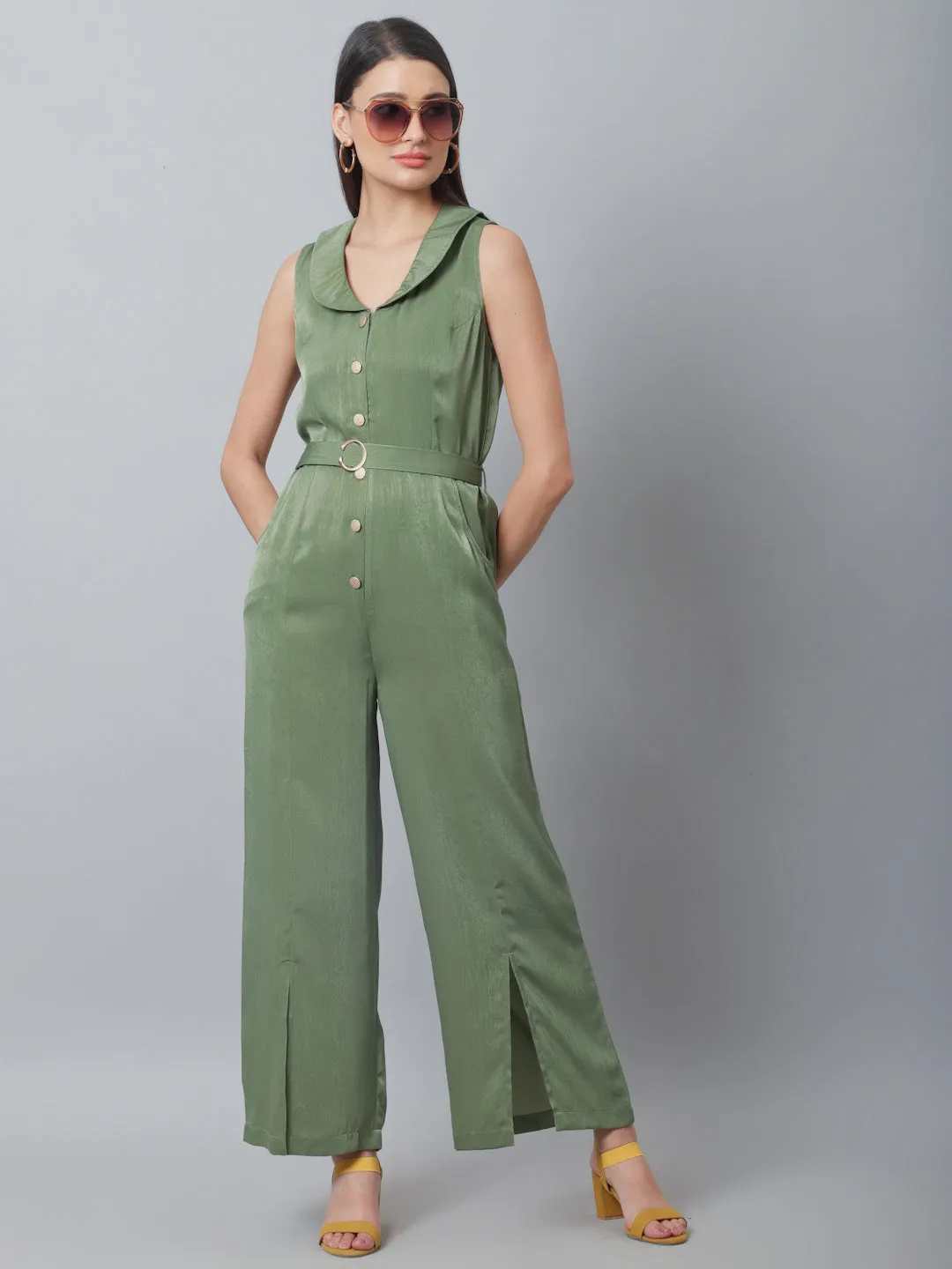 Olive Green Jumpsuit With Belt