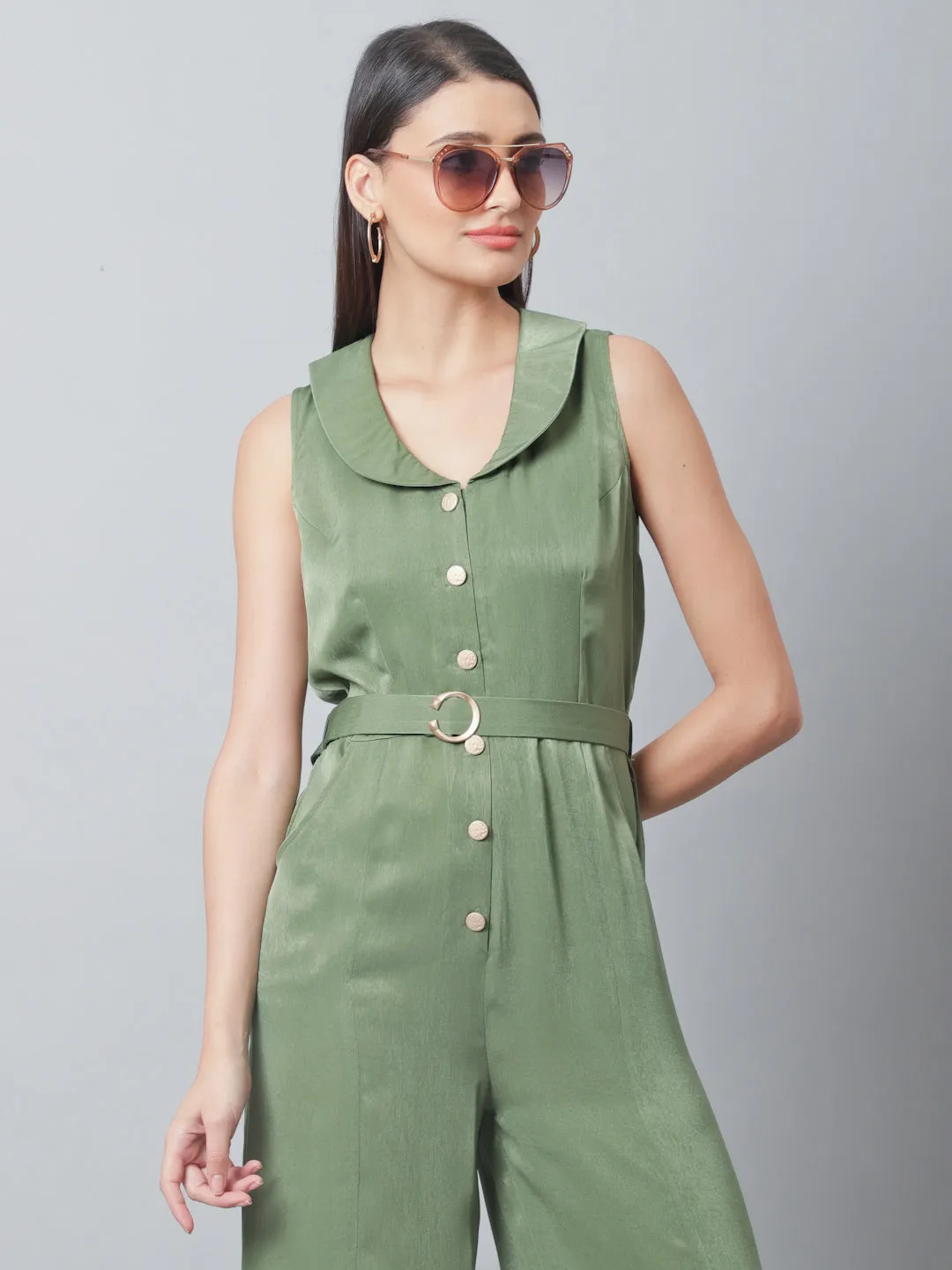 Olive Green Jumpsuit With Belt