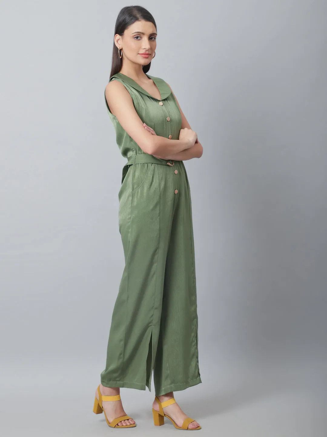 Olive Green Jumpsuit With Belt