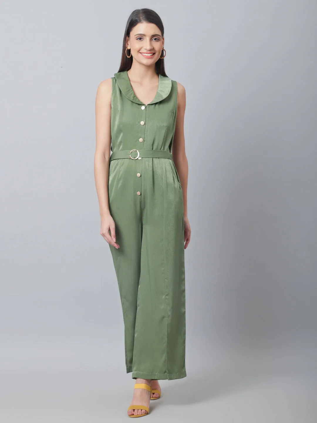 Olive Green Jumpsuit With Belt
