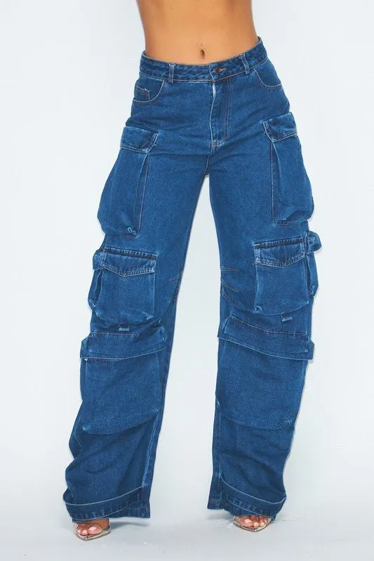 OVERSIZED CARGO WIDE-LEG JEANS