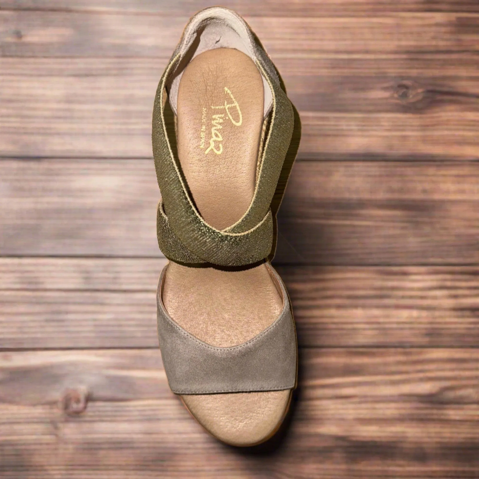 Pinaz 416/5 Beige Gold Elasticated Espadrille Wedge Sandals