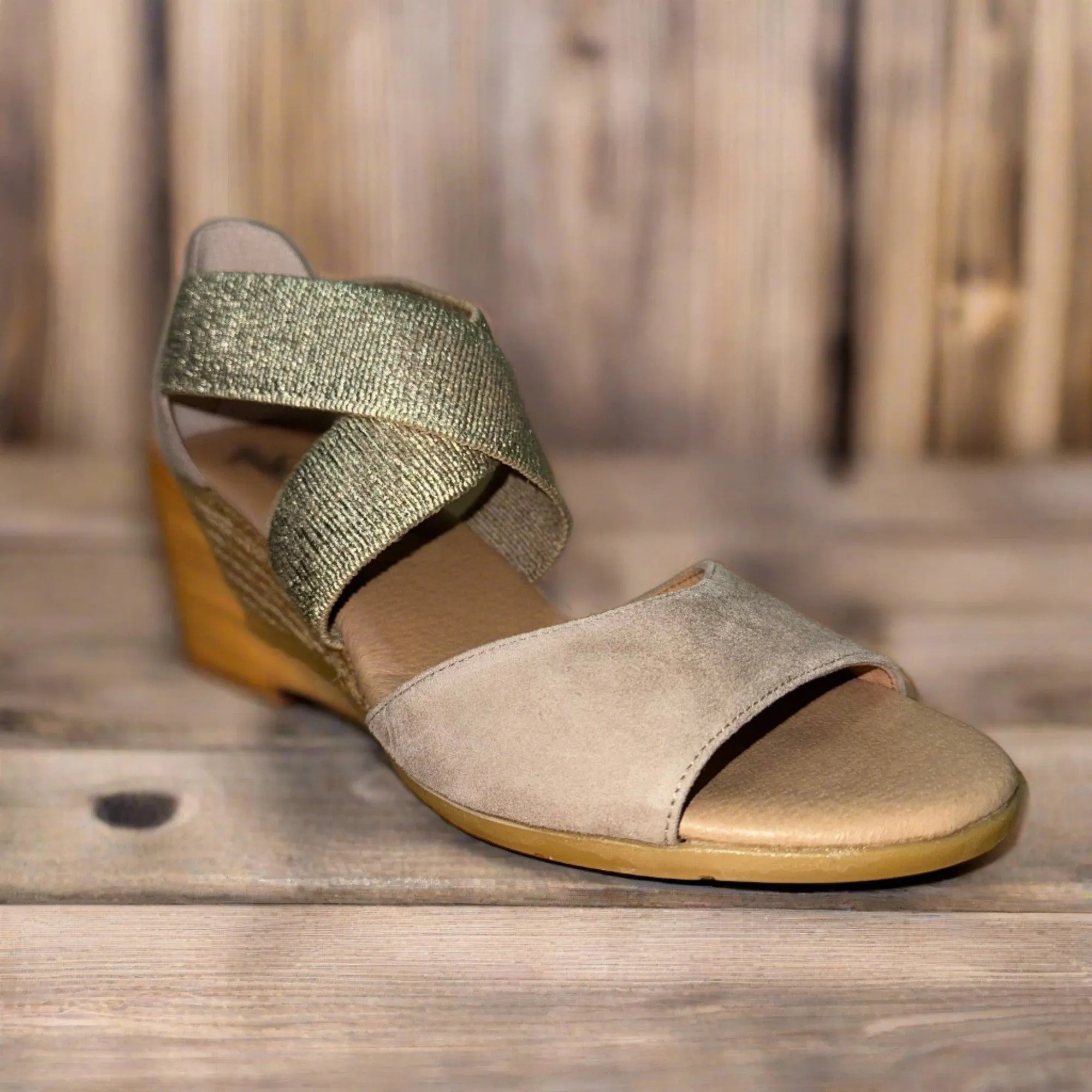 Pinaz 416/5 Beige Gold Elasticated Espadrille Wedge Sandals