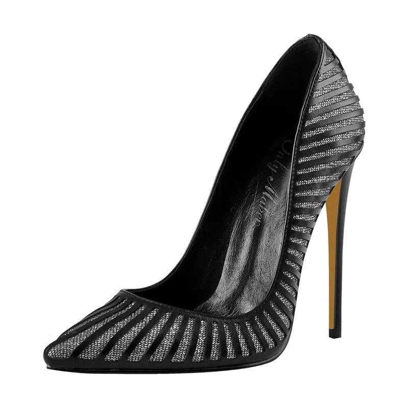 Pointed Toe Slip On Stripes Pumps Shoes