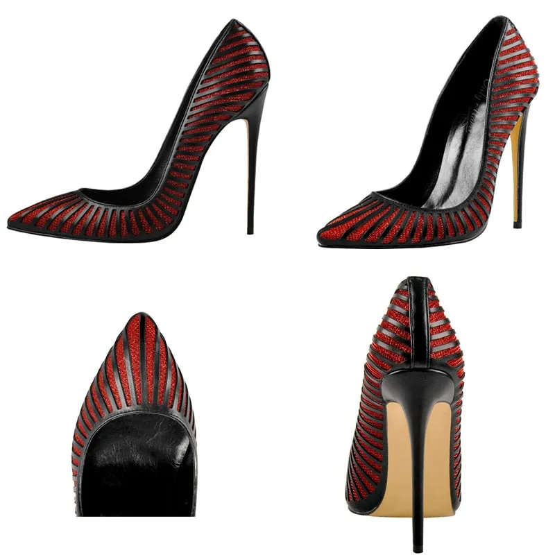 Pointed Toe Slip On Stripes Pumps Shoes