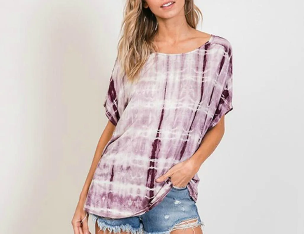 Pretty Tie-dye bamboo pattern open back detail self twisted top