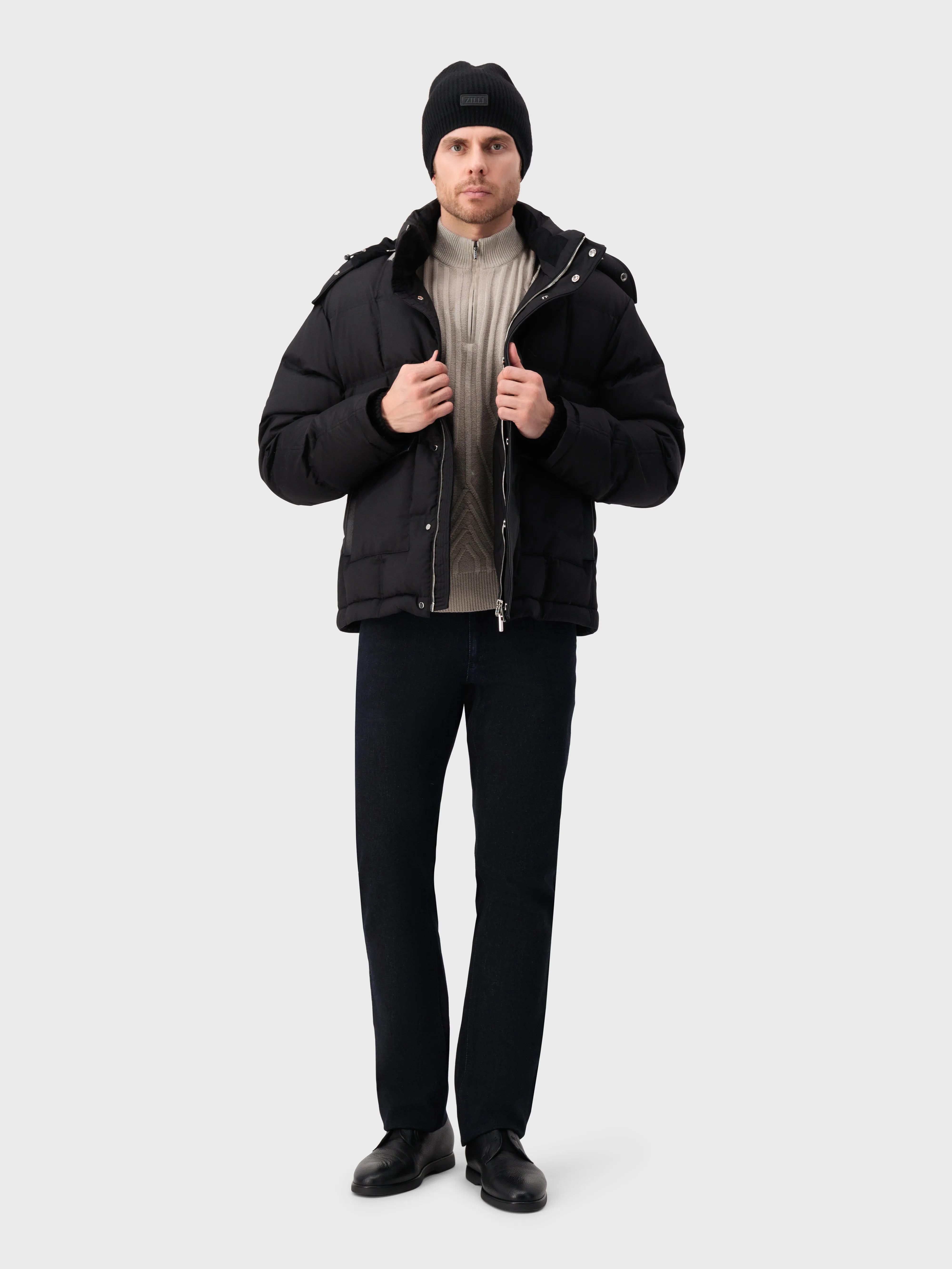 Quilted Wool Down Jacket Black