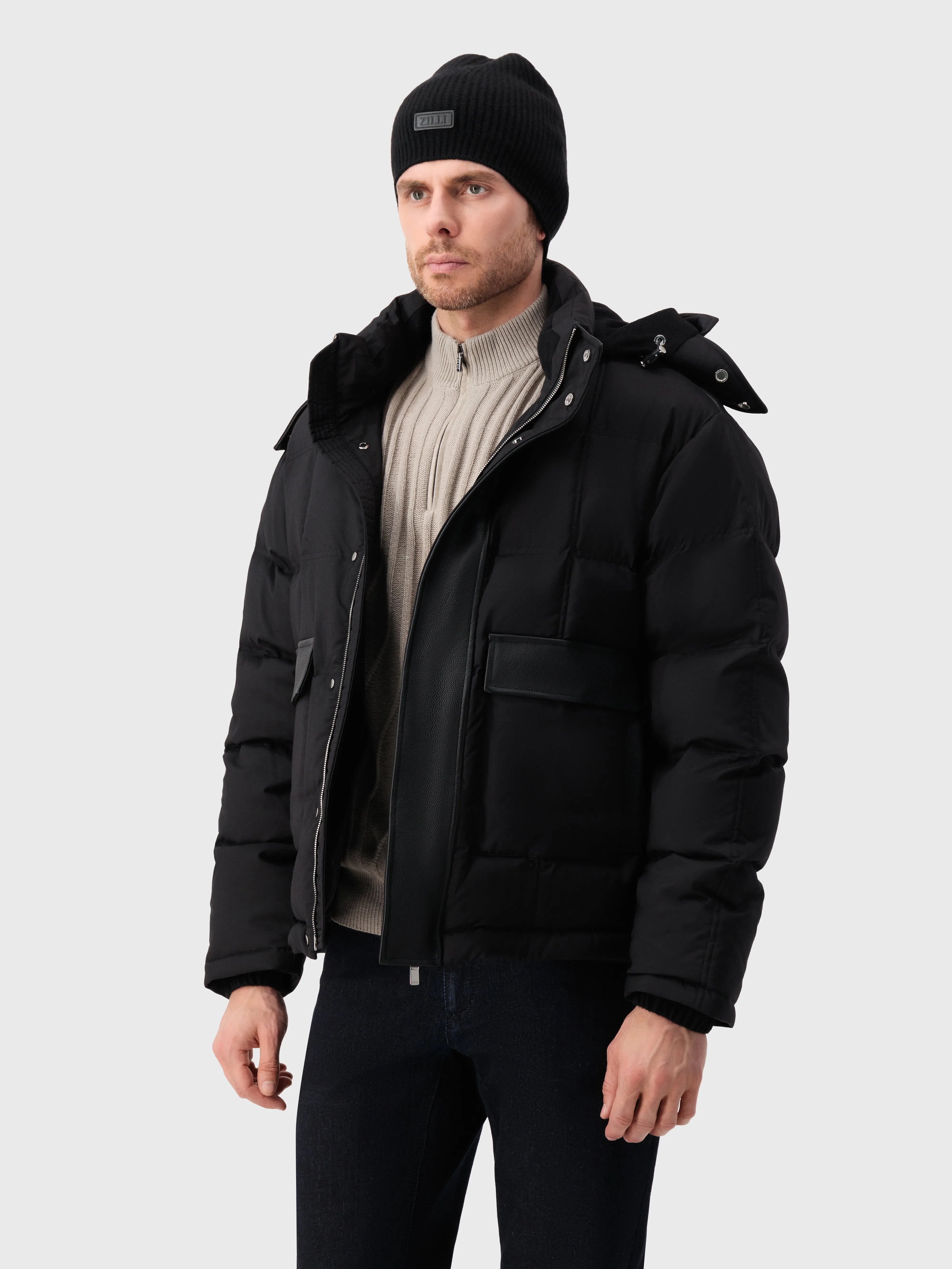 Quilted Wool Down Jacket Black