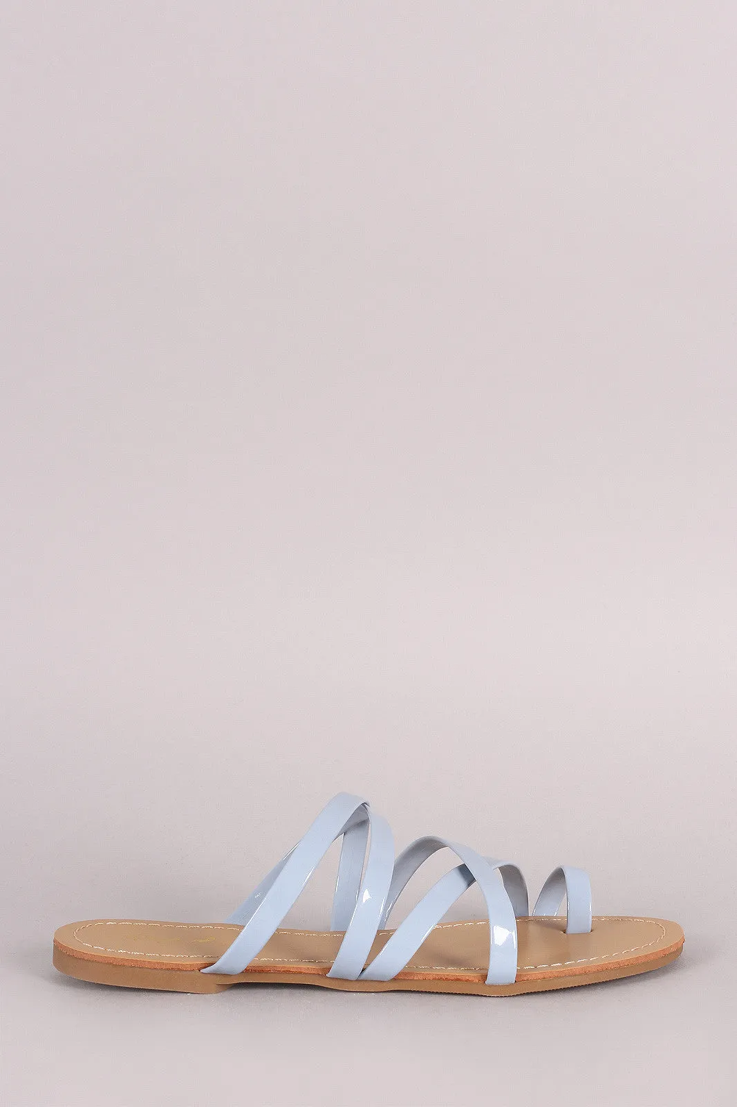 Qupid Patent Strappy Toe Ring Slide Sandal