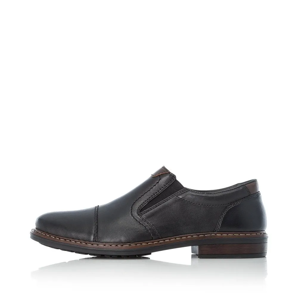 Rieker Mens Leather Slip On Shoes Black Smart Work 17659-00