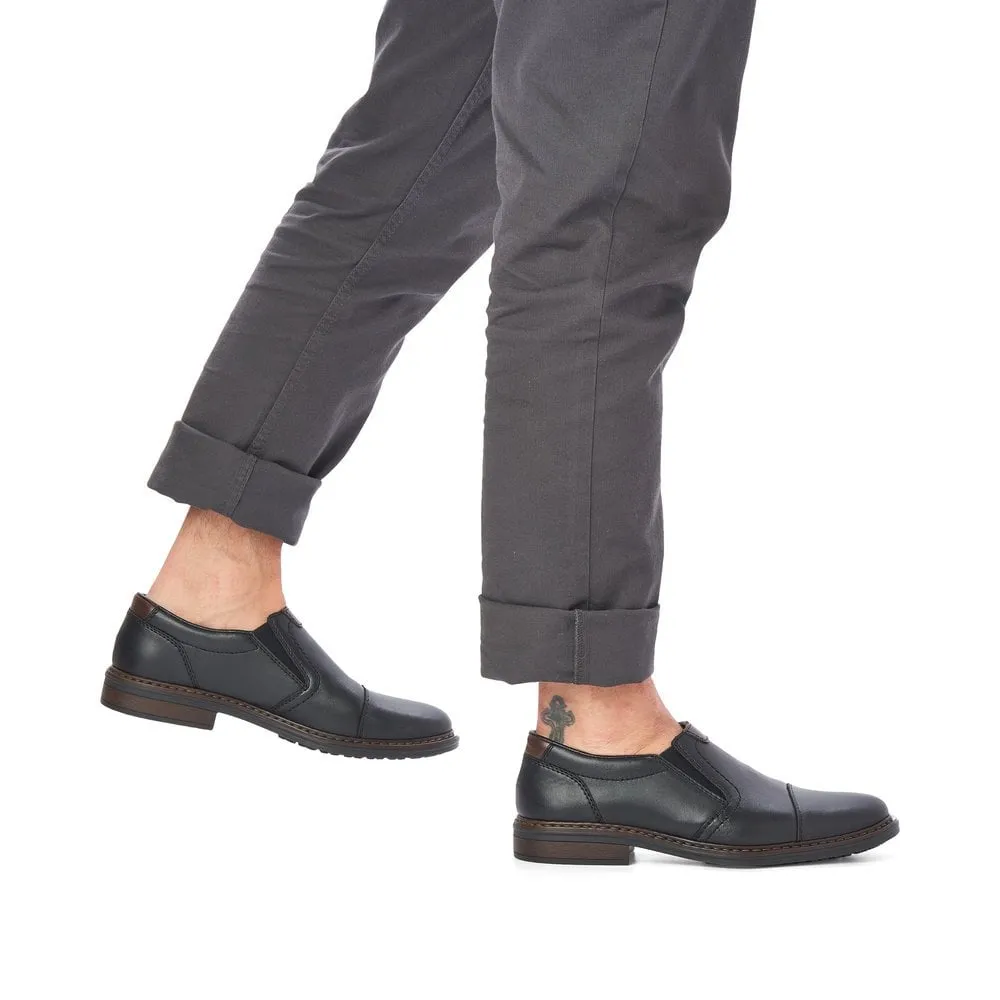 Rieker Mens Leather Slip On Shoes Black Smart Work 17659-00