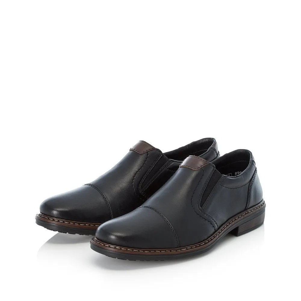 Rieker Mens Leather Slip On Shoes Black Smart Work 17659-00