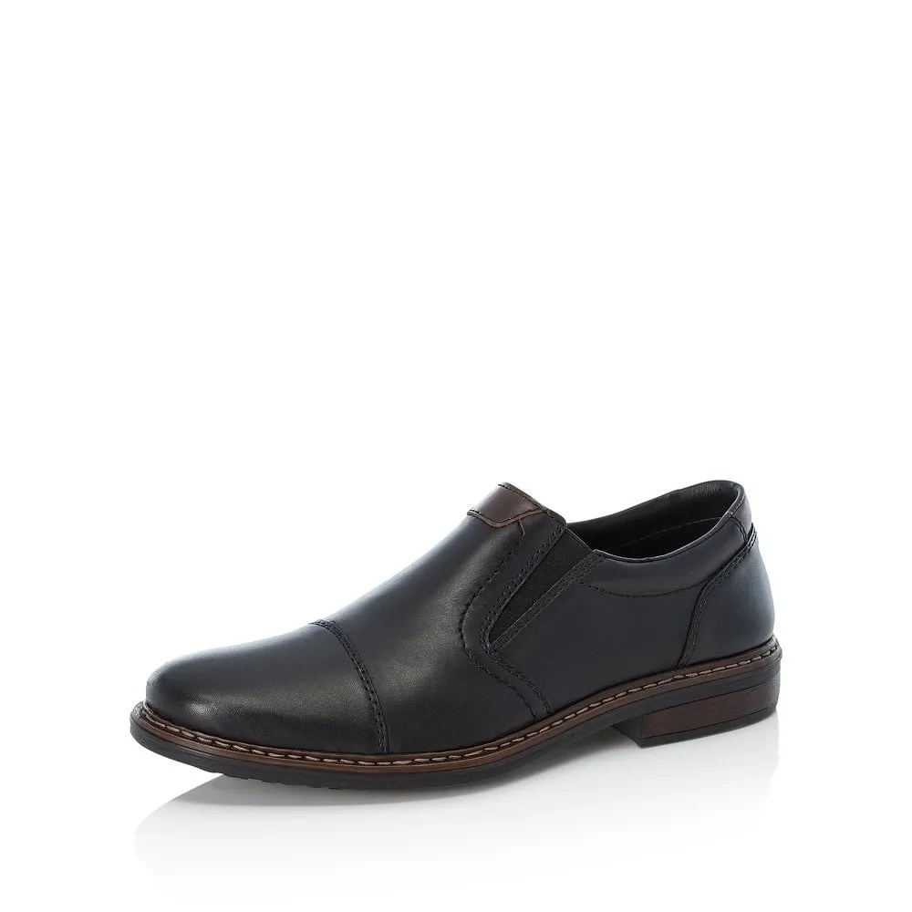 Rieker Mens Leather Slip On Shoes Black Smart Work 17659-00