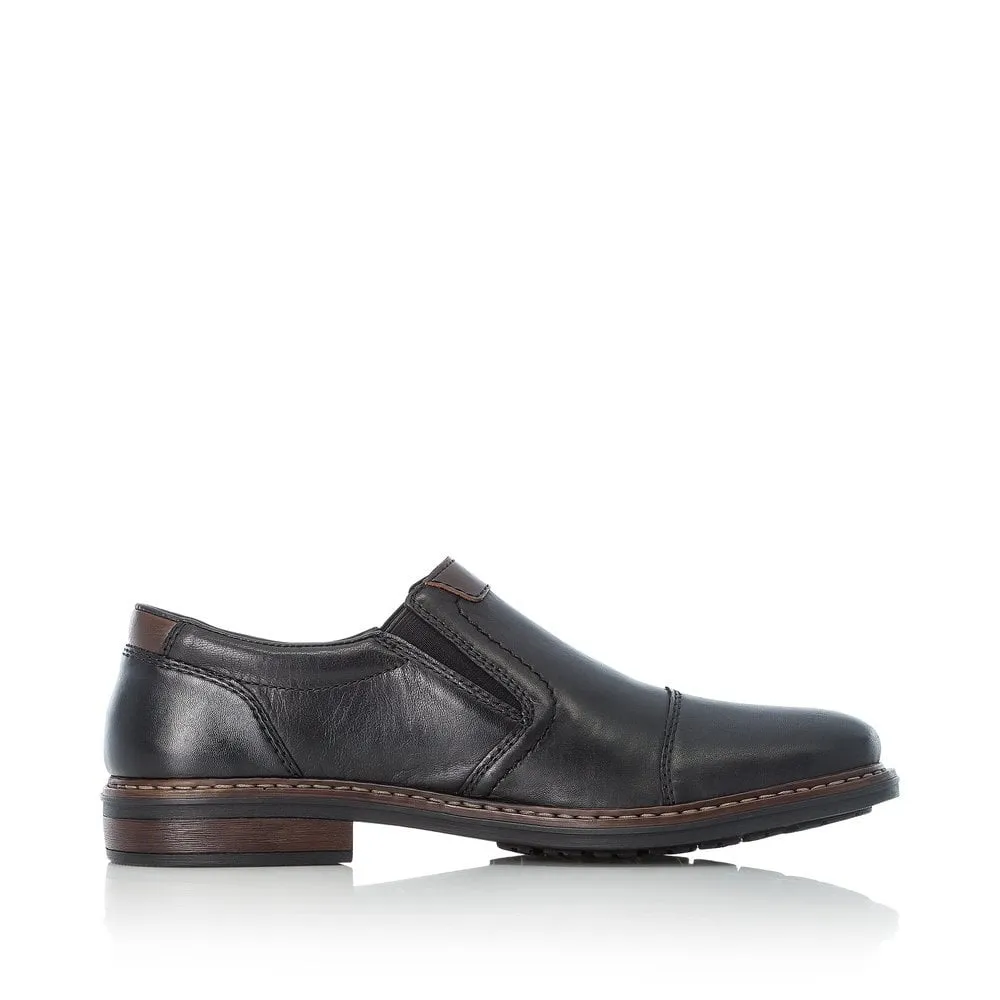 Rieker Mens Leather Slip On Shoes Black Smart Work 17659-00