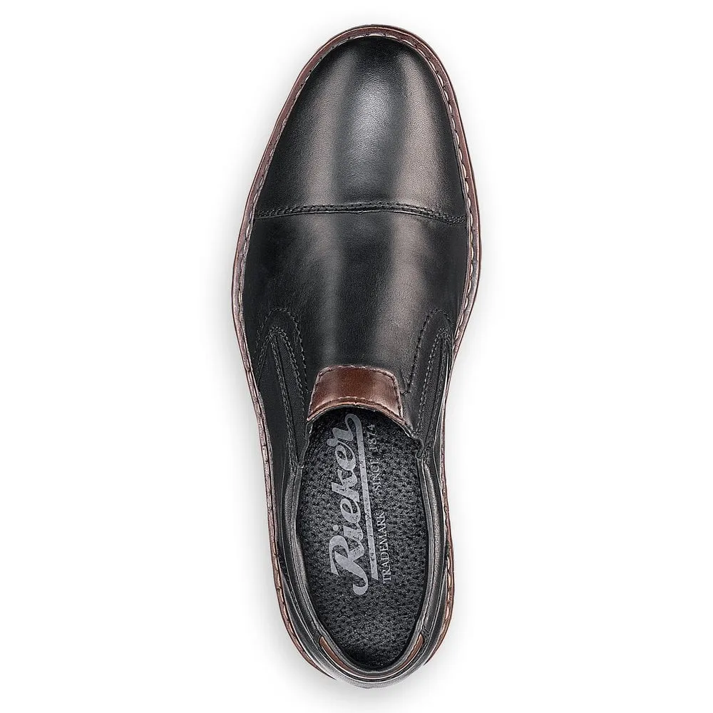 Rieker Mens Leather Slip On Shoes Black Smart Work 17659-00