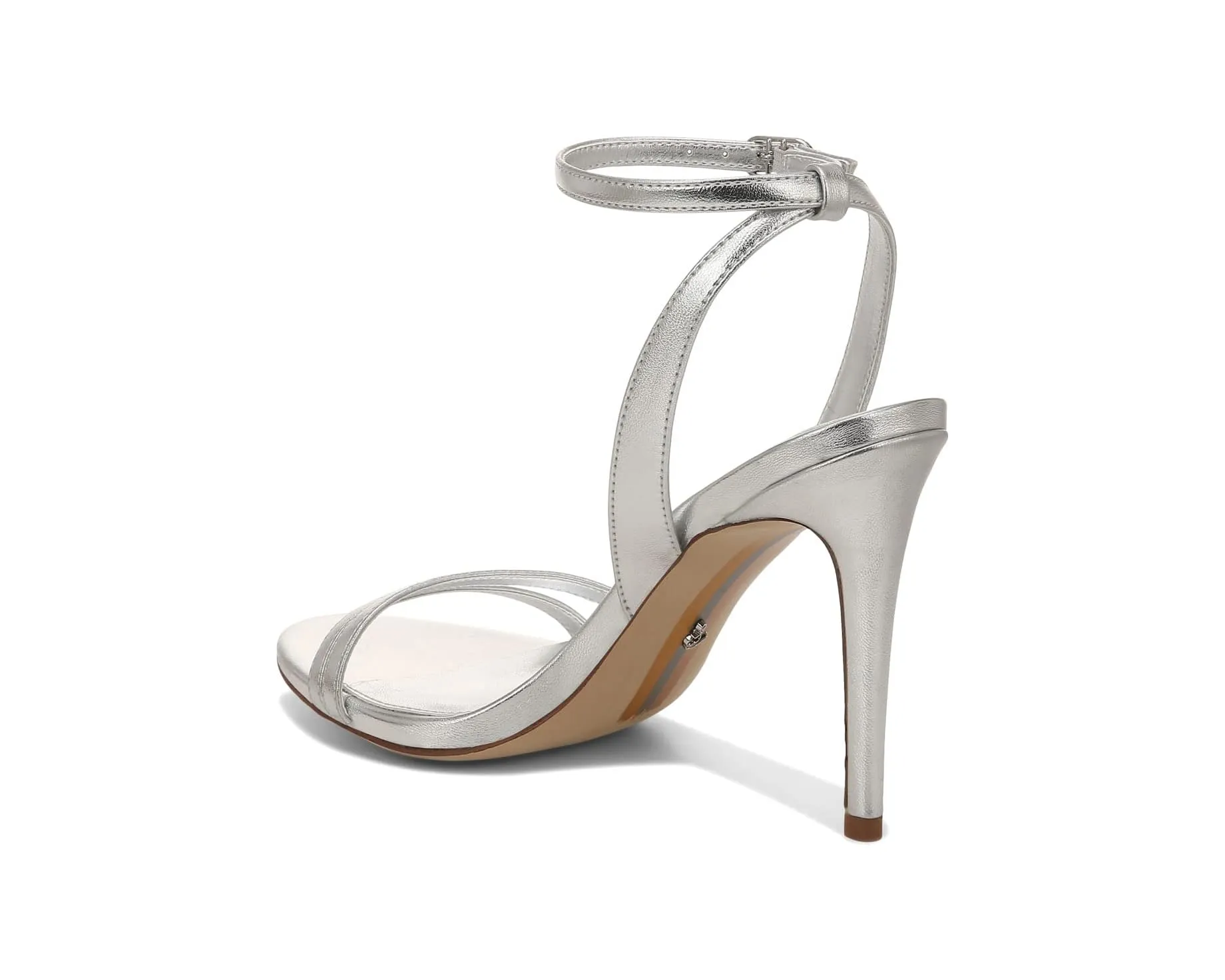 Sam Edelman Gemmie Soft Silver Metallic Ankle Strap Stiletto Heeled Sandals