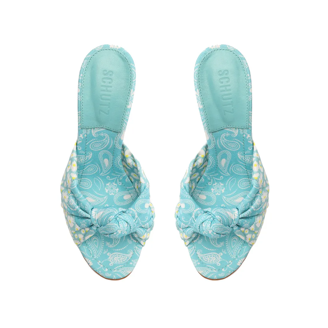 Schutz Lenie River Acqua Floral Print Slip On Open Toe Stiletto Heel Sandals