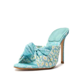 Schutz Lenie River Acqua Floral Print Slip On Open Toe Stiletto Heel Sandals