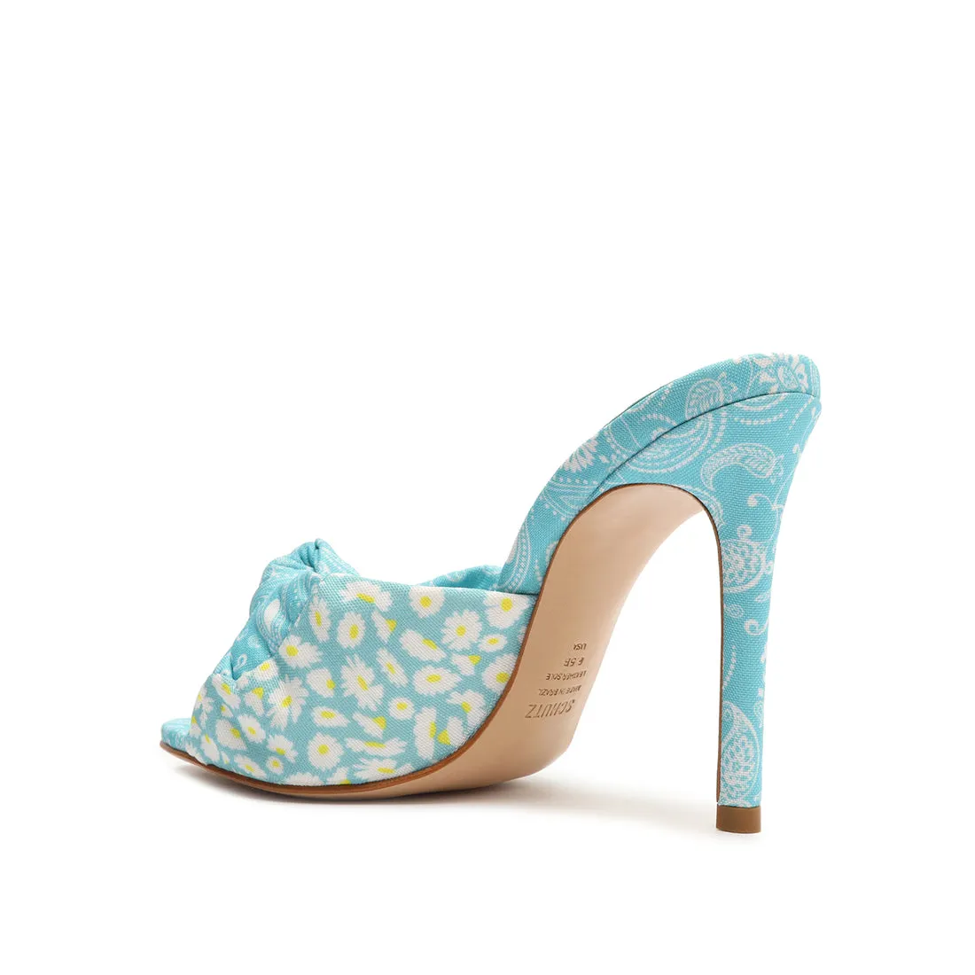 Schutz Lenie River Acqua Floral Print Slip On Open Toe Stiletto Heel Sandals