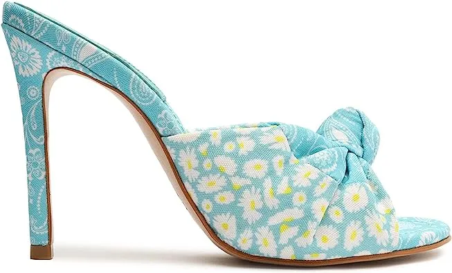 Schutz Lenie River Acqua Floral Print Slip On Open Toe Stiletto Heel Sandals
