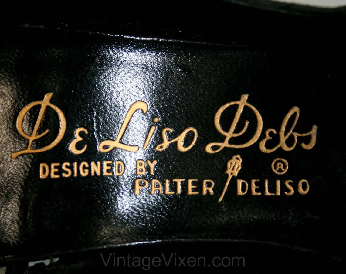 Size 6.5 Black Shoes - Gorgeous 1950s Stilettos - Silk Brocade High Heels - Size 6 1/2 A Narrow Width - Sexy 50s Heels - DeLiso Debs - 41537