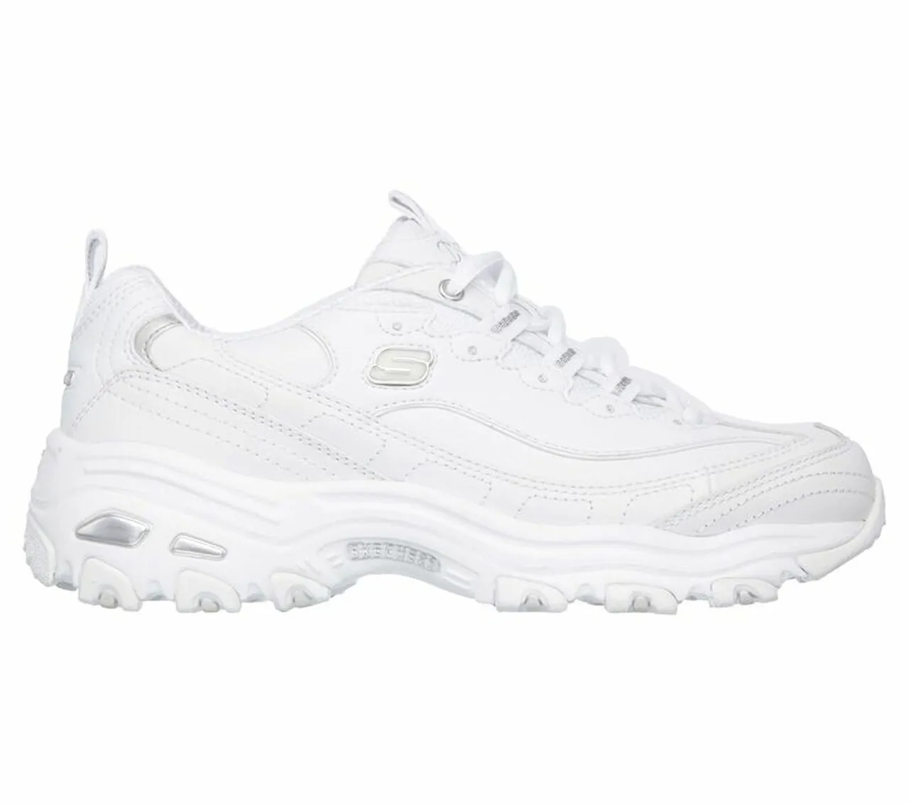 Skechers D'Lites FRES.5 START Memory Foam Lace-up Sneaker White Silver (9, White Silver)